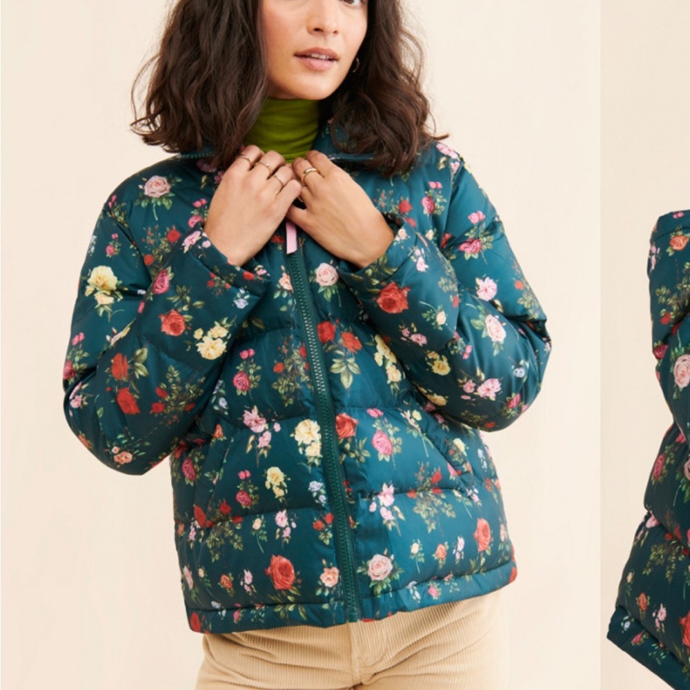 Rachel Antonoff x Nuuly Jemma Rose Parker Puffer - Green Floral XS